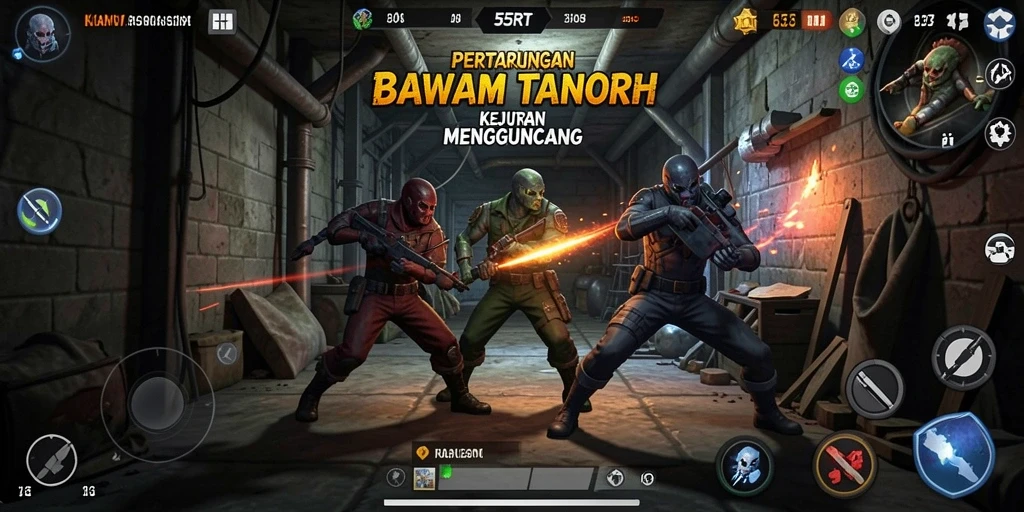 Tampilan gameplay seru dalam pertarungan arena 55RT.