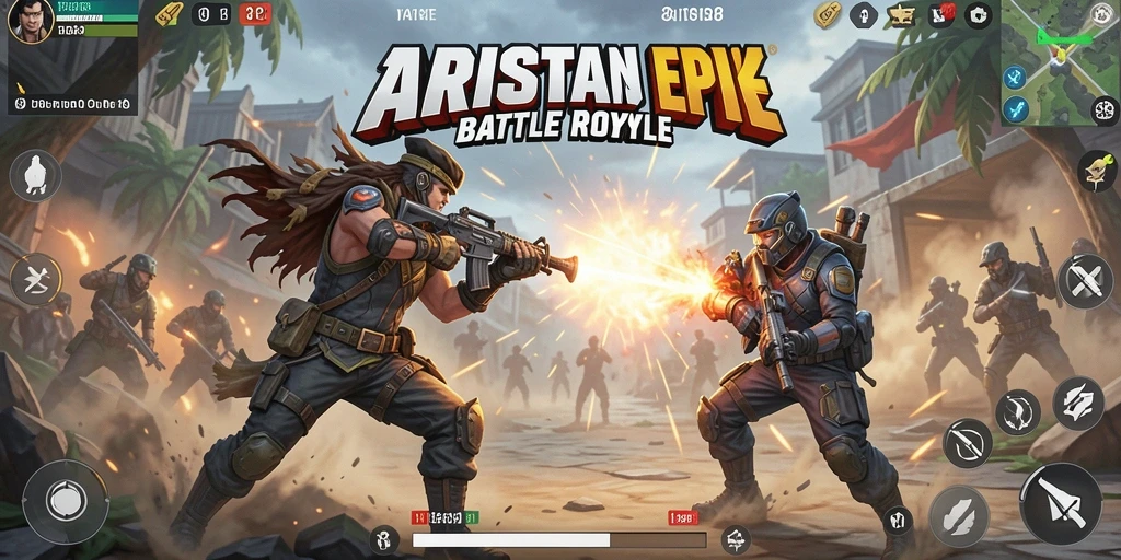Tangkapan layar utama ARISTA88 menampilkan aksi Battle Royale yang seru.