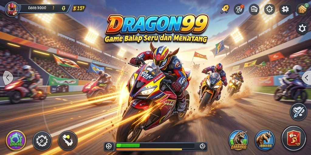 Tampilan gameplay seru DRAGON99 dalam aksi balap yang mendebarkan.