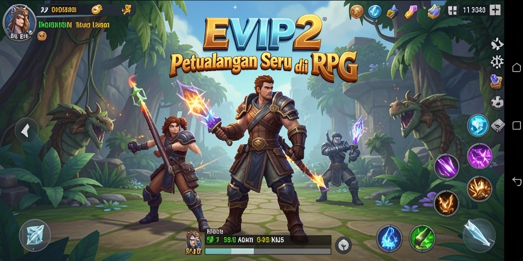 Screenshot gameplay EVIP2 menunjukkan aksi pertarungan yang seru dan karakter menawan.