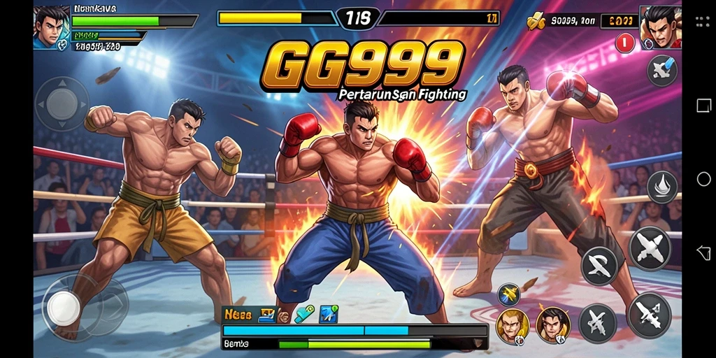 Screenshot GG999 menampilkan gameplay pertarungan yang intens dan visual yang menarik.