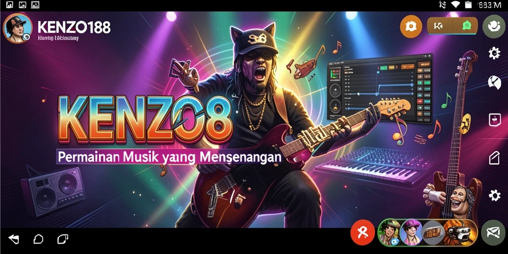 Tampilan gameplay KENZO188 dengan antarmuka musik yang interaktif.