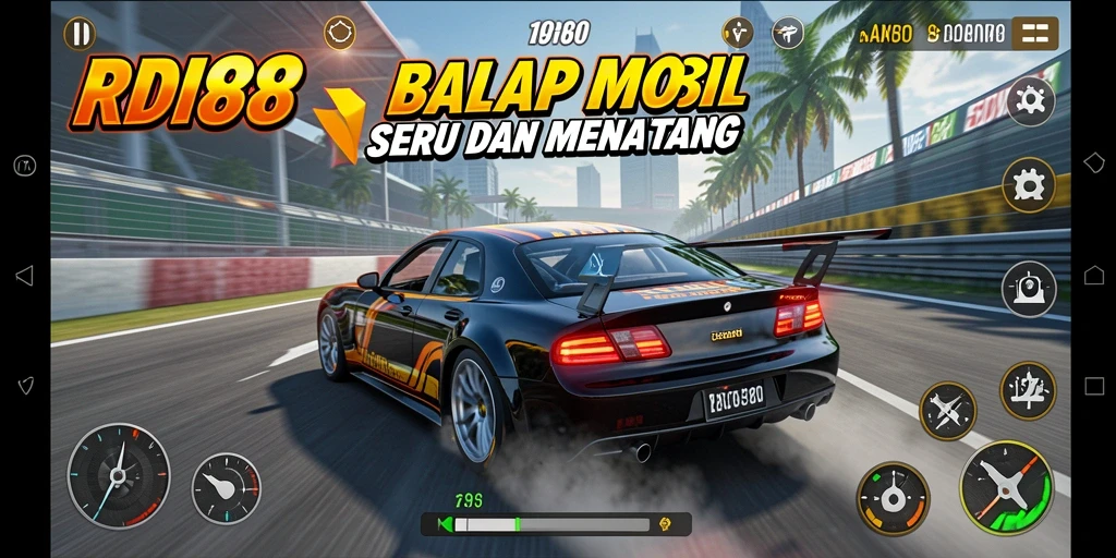 Screenshot gameplay RDI88 yang menunjukkan aksi balap yang mendebarkan.